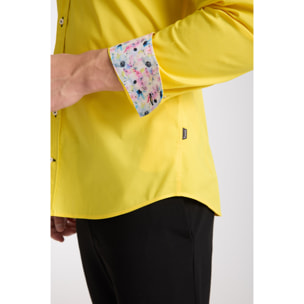Camicia Uomo 1 Bottoni Button Down Slim Popeline Stretch Unito Giallo