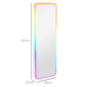 Espejo de Cuerpo Entero con Luces LED 120x40 cm Espejo Rectangular de Pared Ajustable con Iluminación de 7 Colores RGB y Función de Memoria para Dormitorio Vestidor