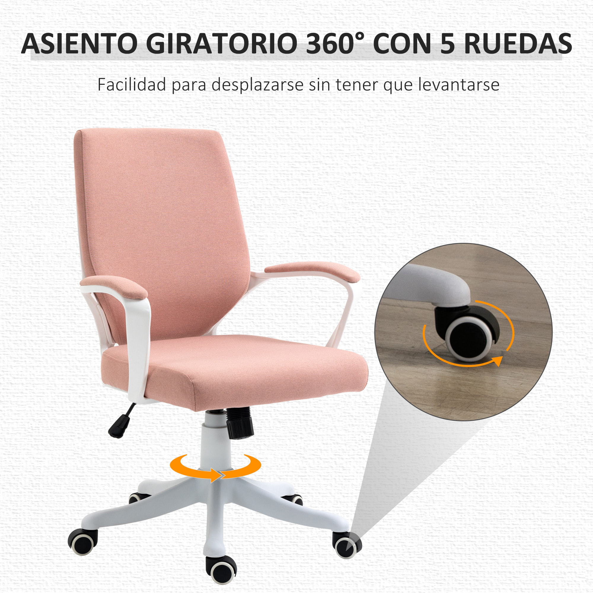 Silla de Oficina Giratoria Silla de Escritorio Basculante con Reposabrazos y Altura Ajustable para Dormitorio Salón Carga 120 kg 62x69x92-100 cm Rosa