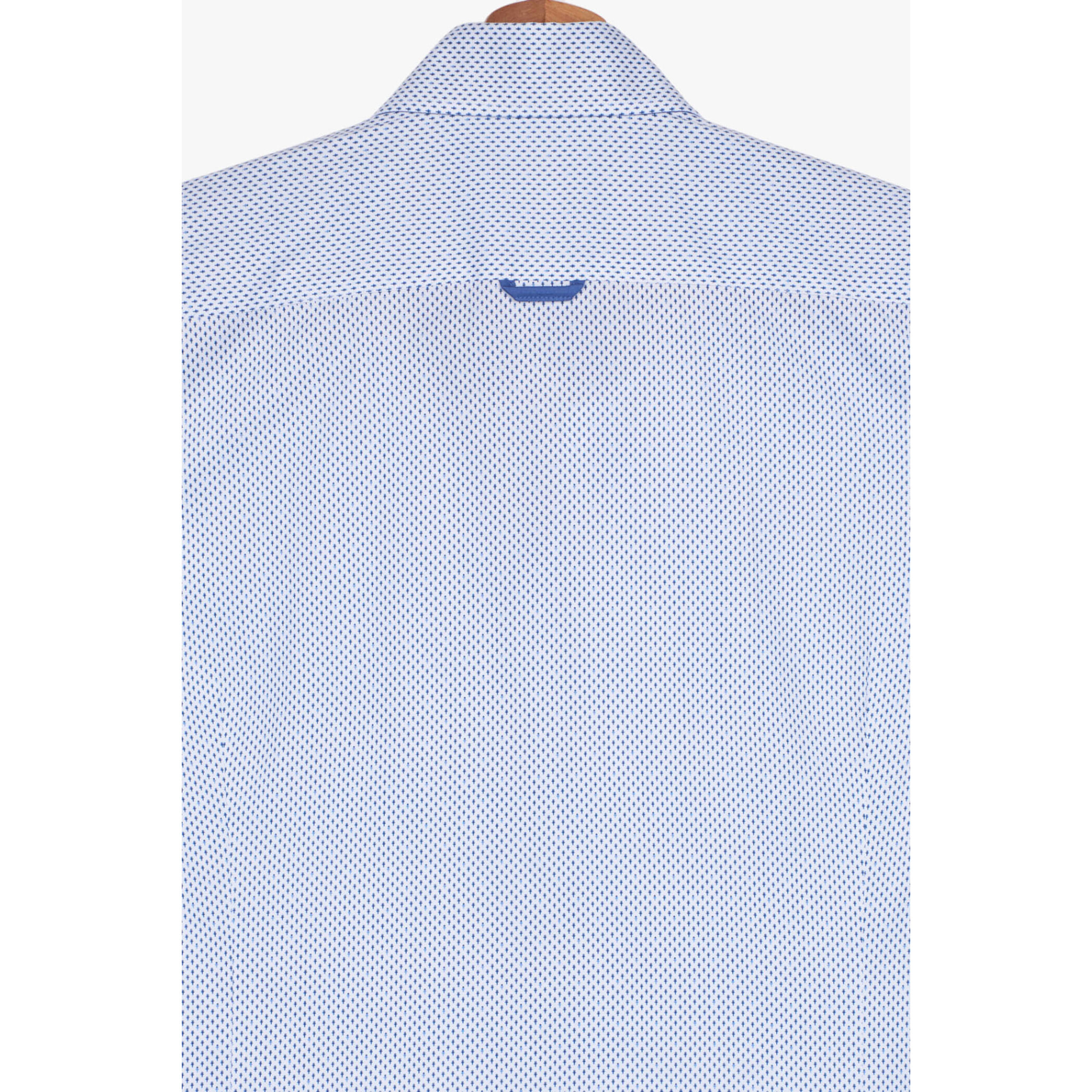 Camicia Uomo 2 Bottoni Button Down Slim Popeline Stampato Bianco e Blu