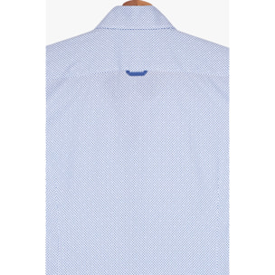 Camicia Uomo 2 Bottoni Button Down Slim Popeline Stampato Bianco e Blu