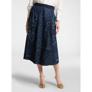 Elena Mirò - Gonna midi in denim laserato - Blu