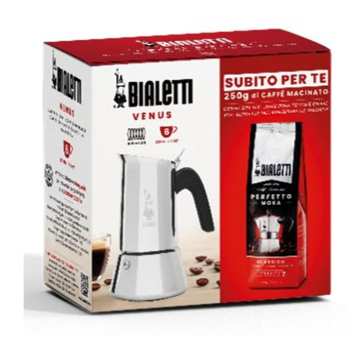 Cafetière italienne BIALETTI dont induction Venus - capacité 6 tasses + Café Perfetto moka classic 250g