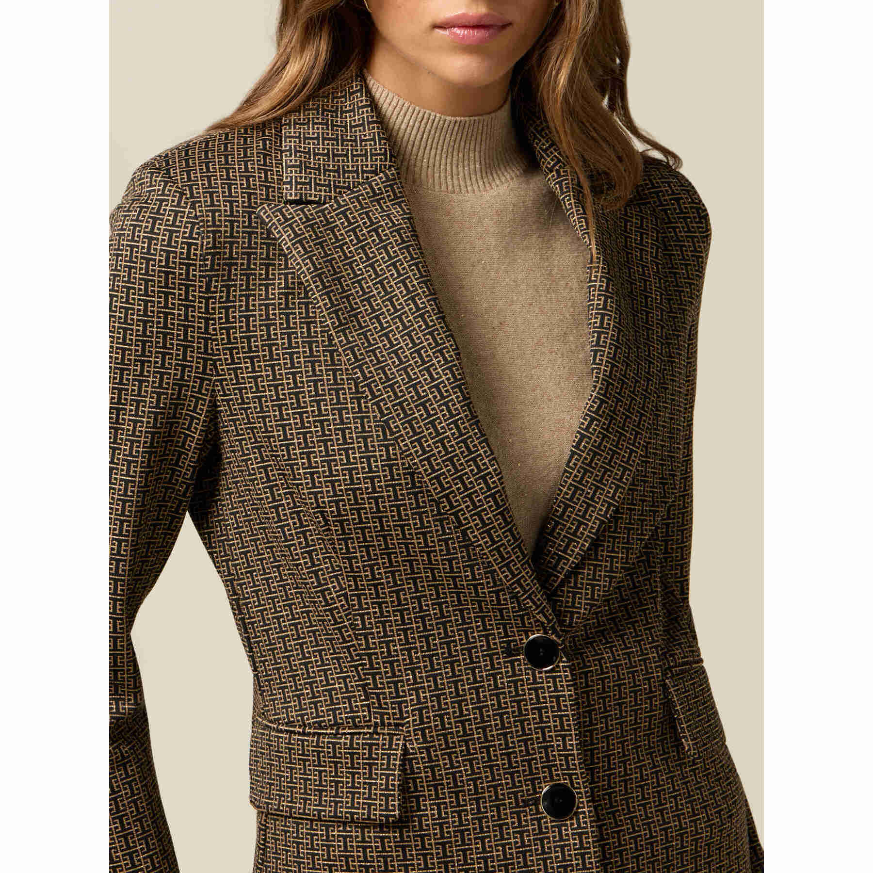 Oltre - Blazer realizzato in punto milano fantasia - Oro