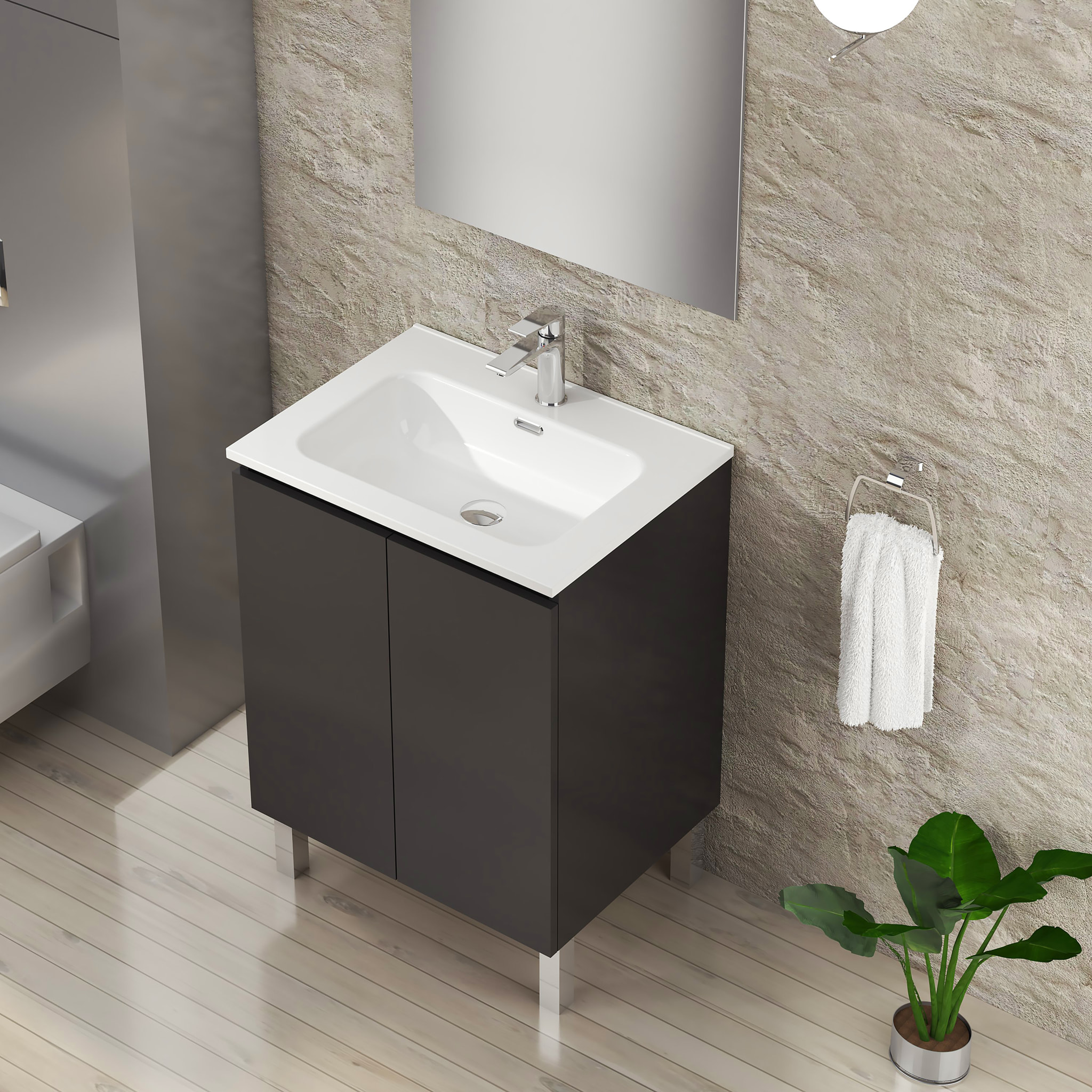 Ensemble de Salle de Bain Lust | 60 cm Noir Mat | Deux Portes | Lavabo Encastré | N'inclut pas le Miroir | Meuble Assemblé | Alday