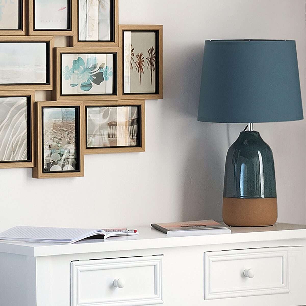 Lampe "Pietra" bleu et terre cuite - céramique H43 cm