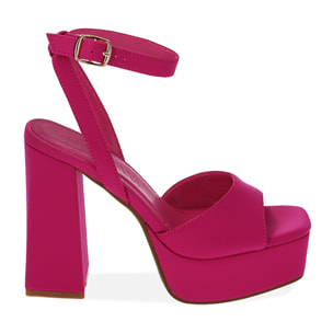 Sandalias fucsia con plataforma en tejido, tacón 10 cm