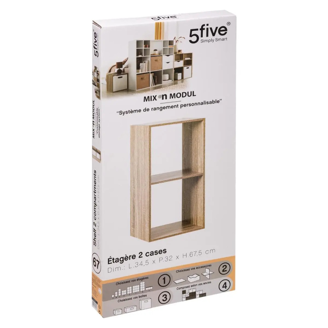 Étagère 2 cases "Mix N' Modul" effet bois naturel