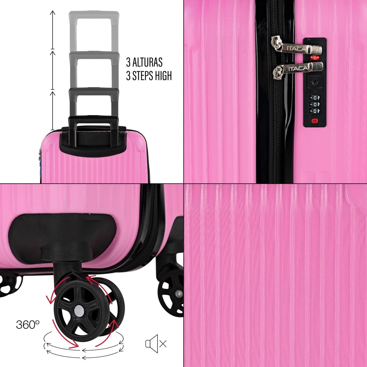 Juego De Maletas Rígidas Abs Itaca Ness Fucsia