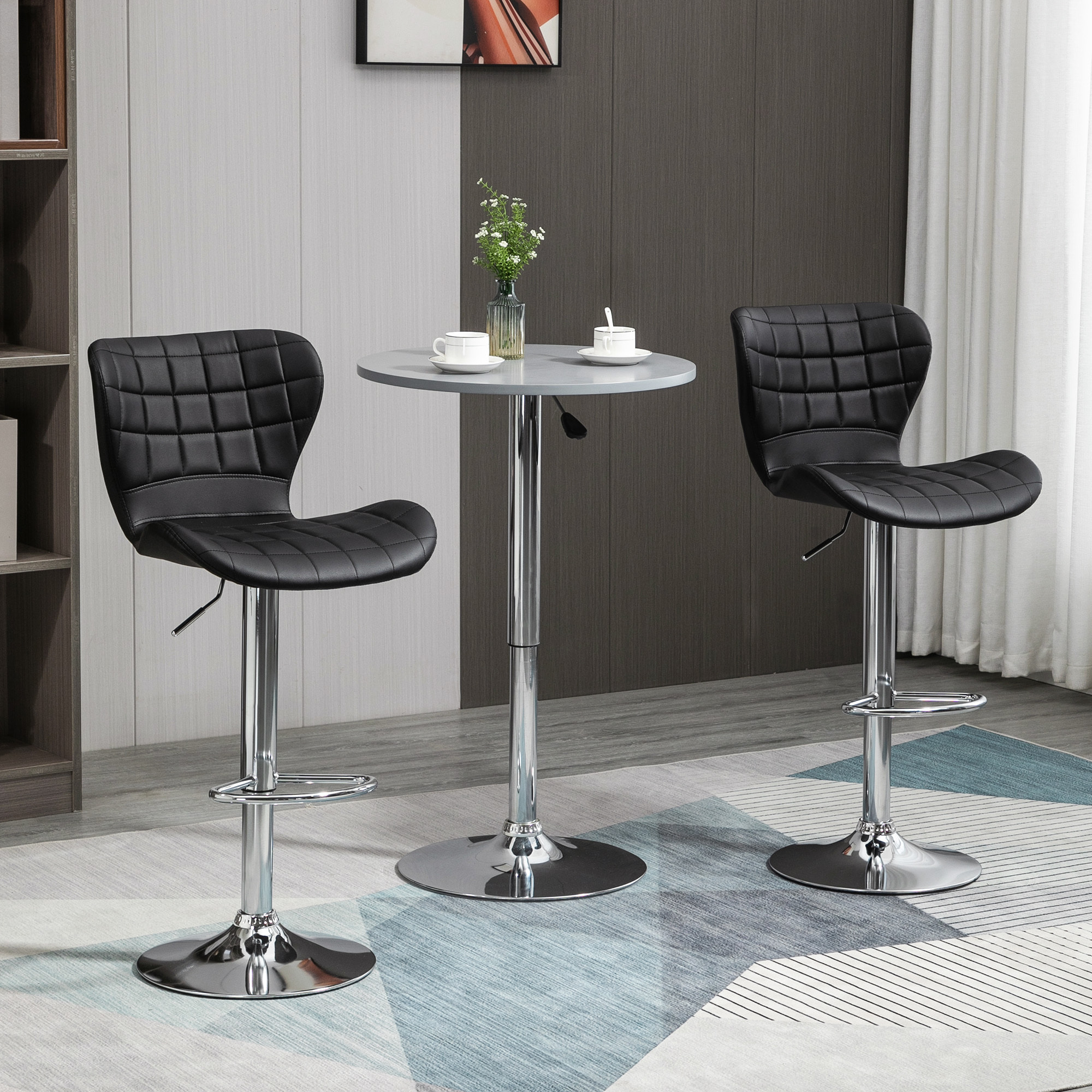 Lot de 2 tabourets de bar design contemporain hauteur d'assise réglable 59-81 cm pivotant 360° PU noir