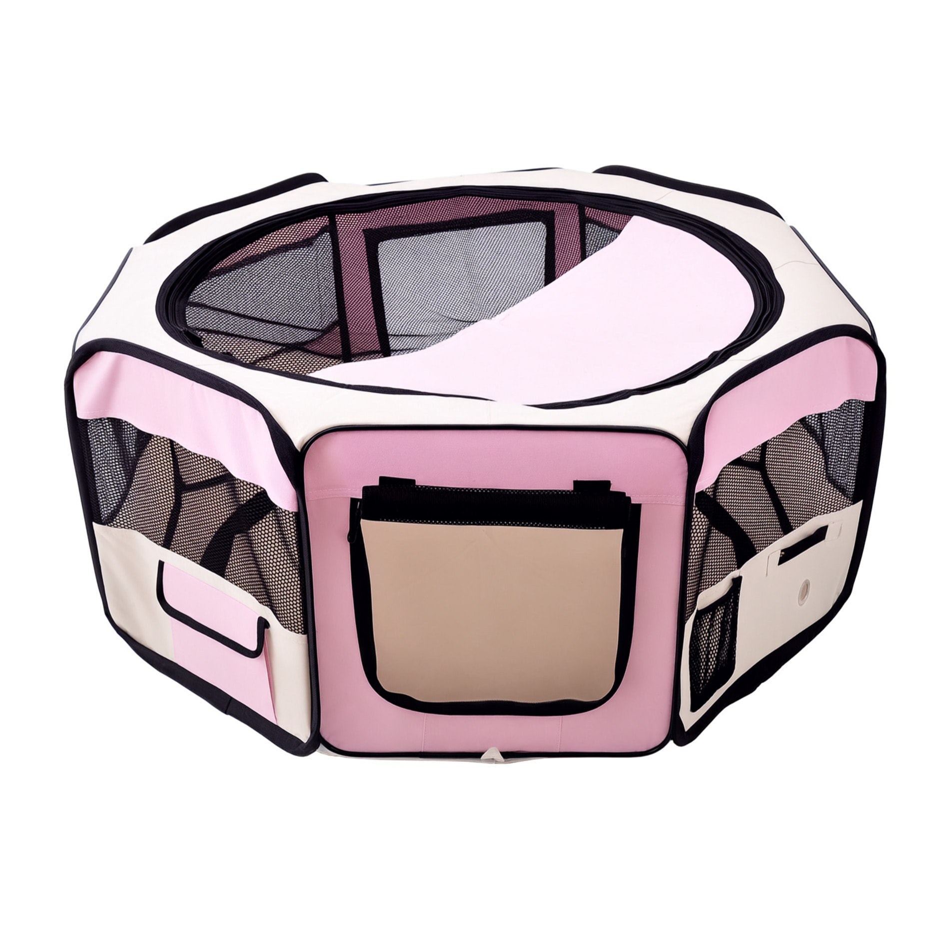 Parque Plegable para Perros y Gatos, Corralito Portátil para Animales Pequeños Impermeable de Tela Oxford con 2 Puertas, para Exterior e Interior, Ø90x41 cm, Rosa