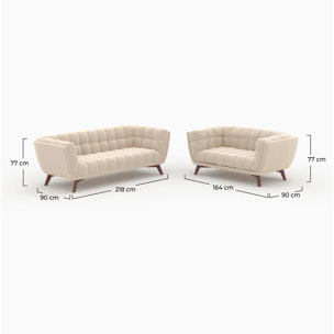 Ensemble canapés en velours beige 5 places - Mona