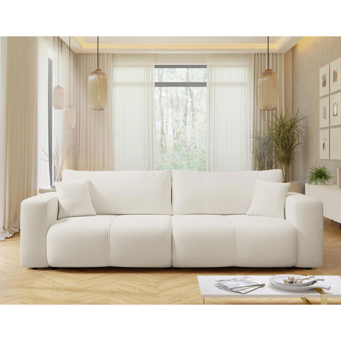 Nicole - Canapé droit 3 places convertible avec coffre en tissu - Beige