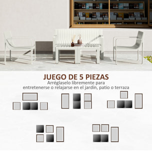 Conjunto de Jardín Exterior 5 Piezas Muebles Jardín Exterior con 2 Sillones 1 Sofá de 2 Plazas y 2 Mesas de Centro Diseño de Lamas Impermeable Anti-UV Blanco