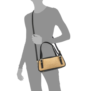 Avezzano bolso de mano mujer. Fabricado en piel, con parte anterior y posterior en paja.