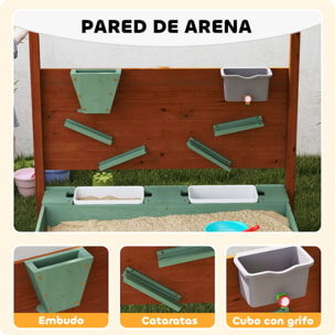 Arenero para Niños de Madera con Techo, Arenero Infantil con 2 Asientos, 2 Cajas, Grifo, Embudo, Caja de Arena para Niños de 3-6 Años, para Patio, Jardín, Balcón, 116x112,5x128 cm, Verde