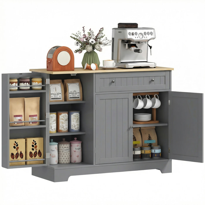 Aparador de Cocina, Armario de Cocina con 3 Estantes de Puerta, 1 Cajón, Estantes Ajustables, Aparador para Comedor, 105x40x83 cm, Gris