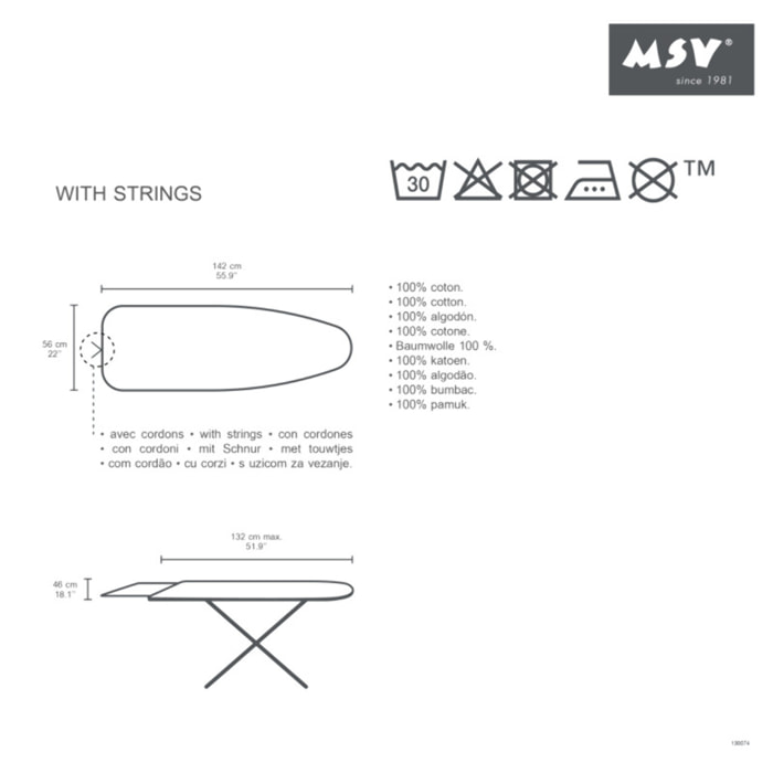 Housse Table à  repasser 100 % Coton avec cordons Motifs assortis MSV