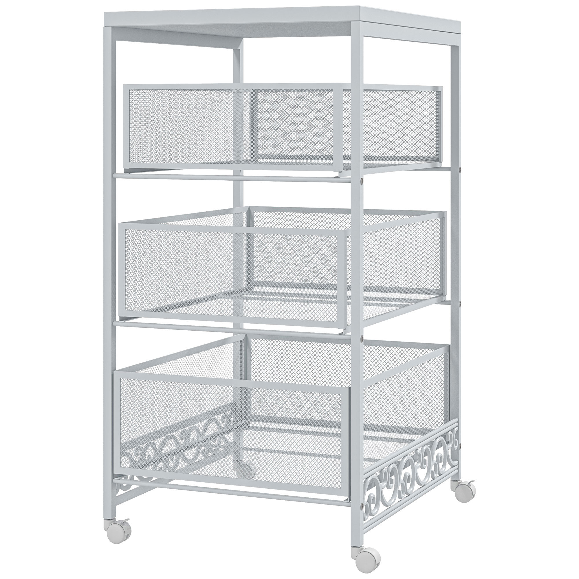 Carrito Auxiliar con Ruedas Carrito de Almacenamiento de 3 Niveles con 3 Cesta de Almacenamiento para Salón Comedor Cocina Baño 34x29,5x57,5 cm Blanco