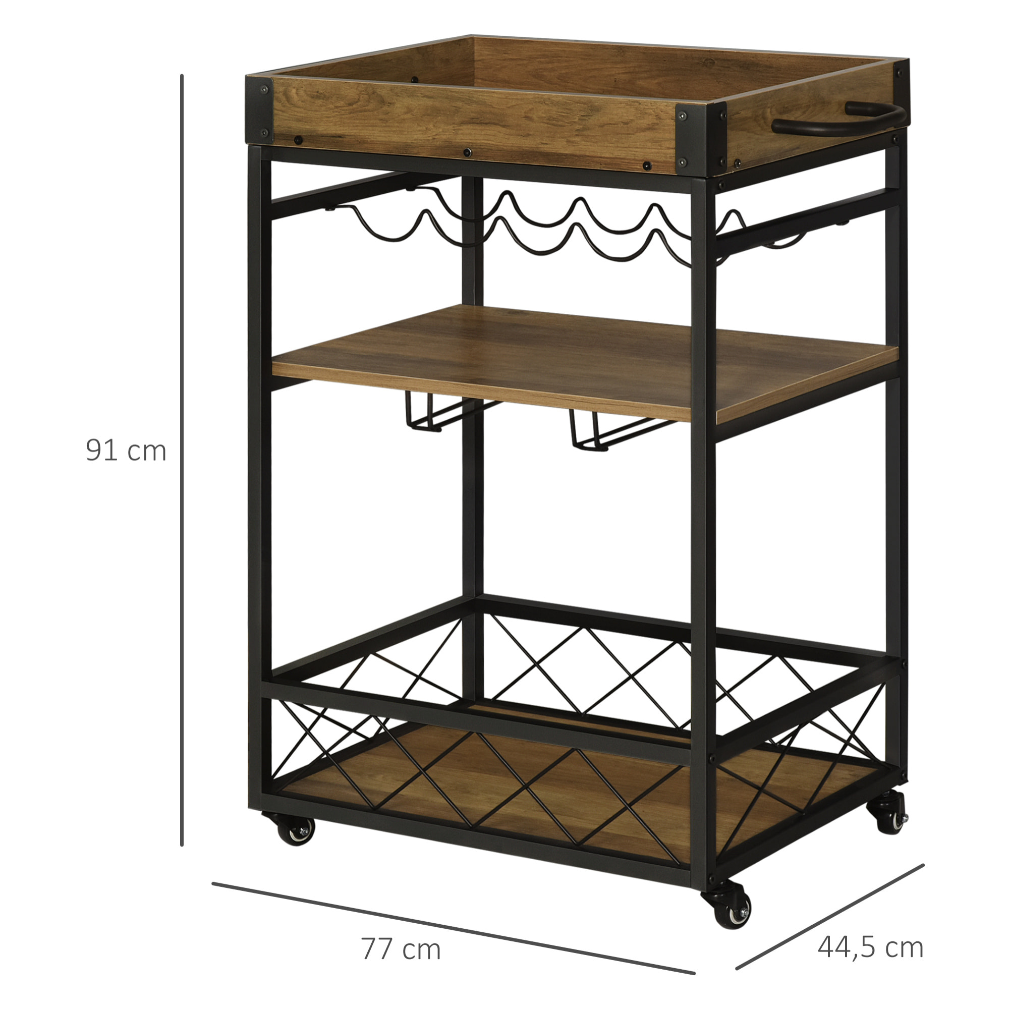 Carrito de Cocina Multiusos Móvil Madera Rústica y Negro