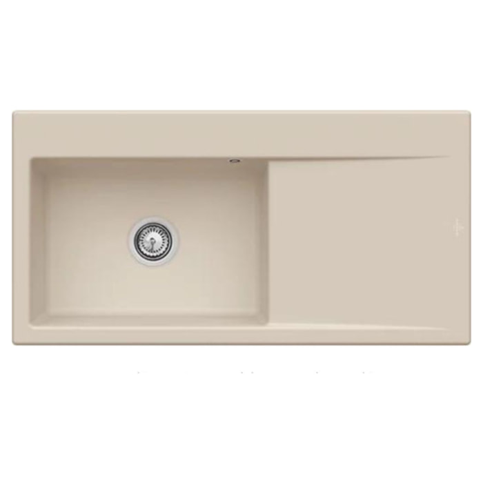 Evier a encastrer 1 bac Subway Style 60 egouttoir à droite vidage manuel Beige CeramicPlus