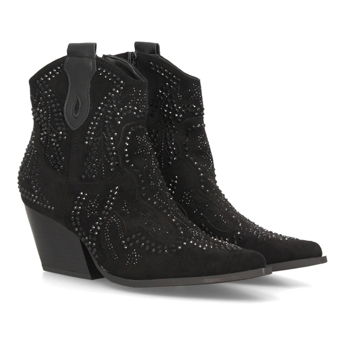 Botines cowboy con brillantes y tacón