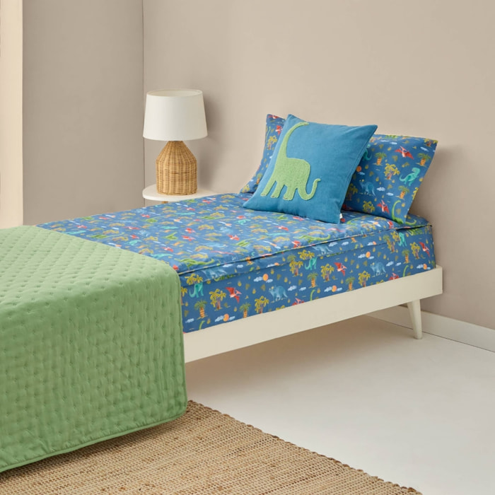 Saco de dormir de algodón percal 180 hilos estampado dinosaurios Dinis color azul 100% Algodón percal