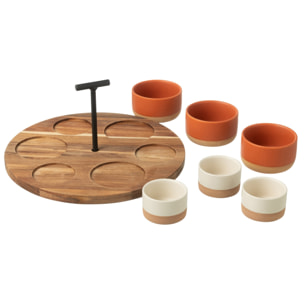 J-Line service A Tapas 6 Sets + Plateau - céramique/bois - blanc/orange