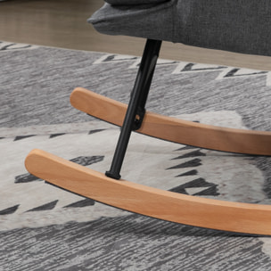Fauteuil à bascule avec repose-pieds style nordique acier noir bois clair tissu gris