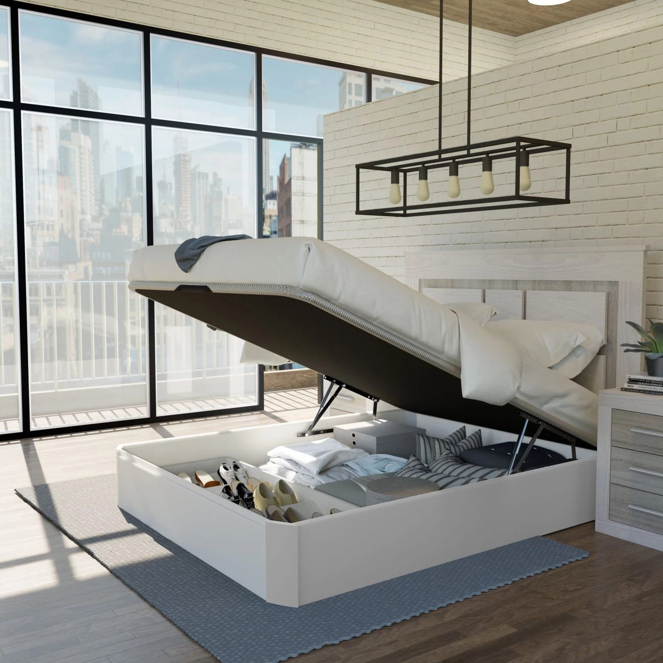 Canapé con zapatero 150x190 cm en blanco Luxury Plus 3D Blanco
