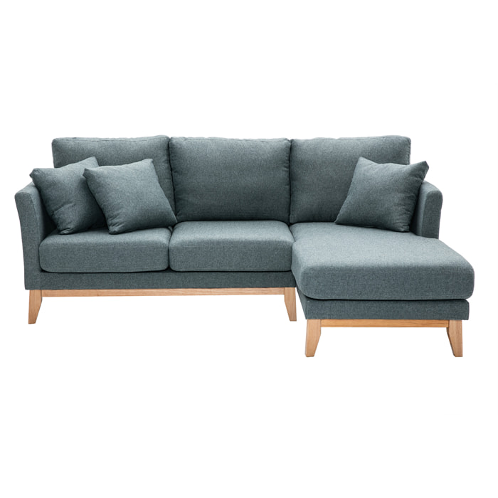 Canapé d'angle droit déhoussable scandinave 4 places en tissu vert de gris et bois clair OSLO