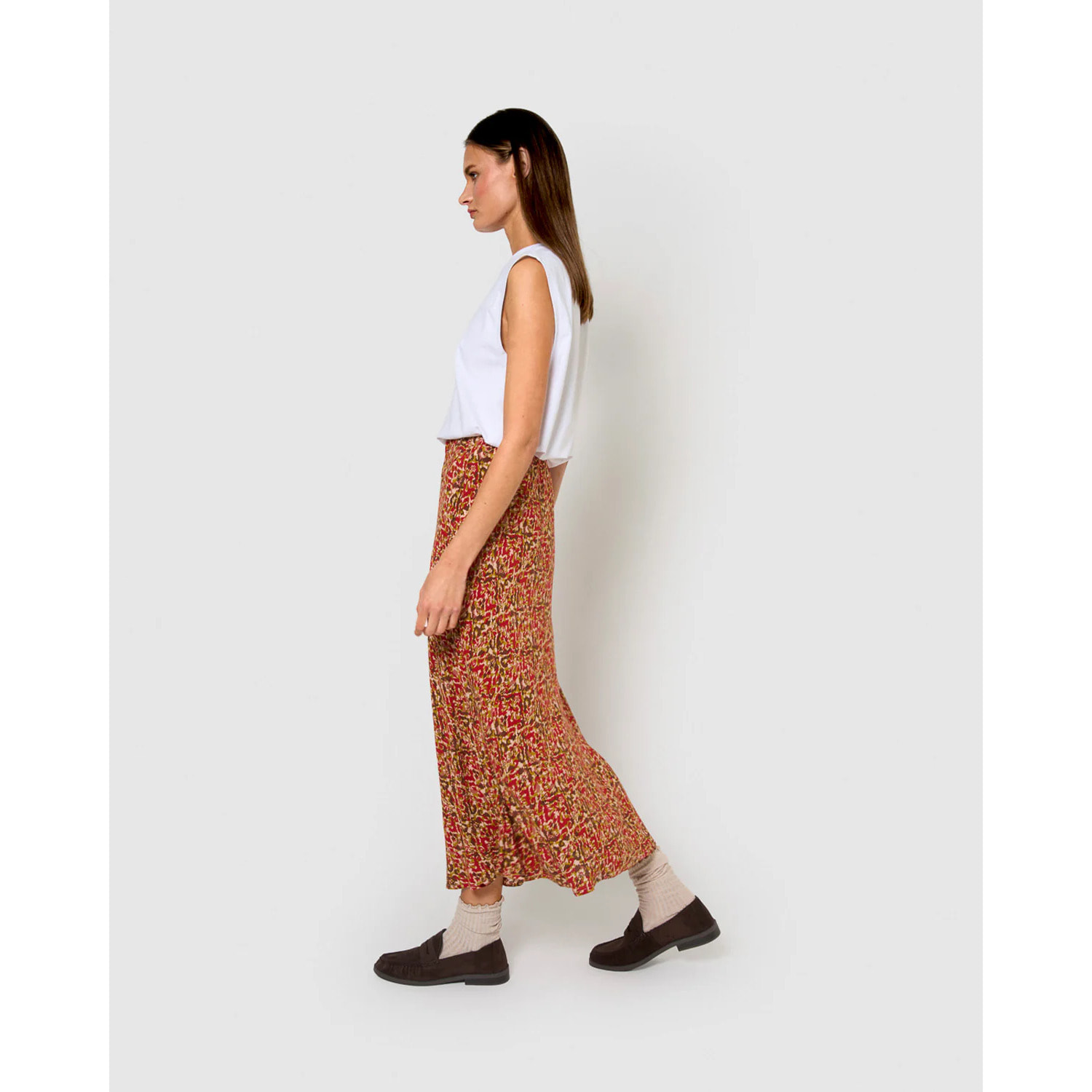 Gonna midi bambula dettagli plissati railay rosso