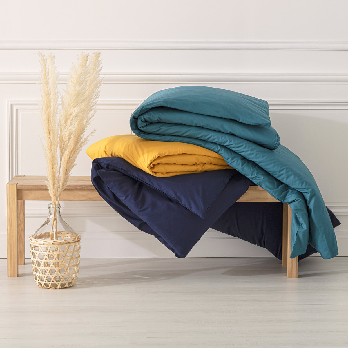 Housse de couette en coton - bleu canard 140x200 cm