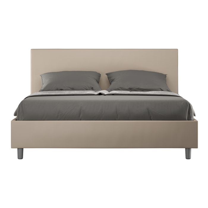 Cama sin somier acolchada 160x210 cuero sintético gris paloma Adele