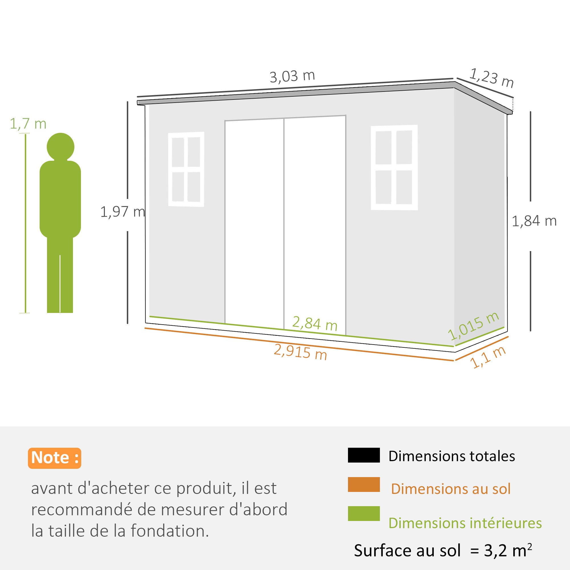 Abri de jardin 3,2 m² portes verrouillables plancher fenêtres aérations résine PP effet bois gris blanc