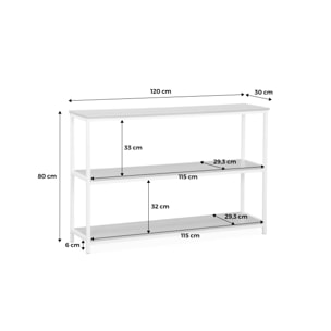 Étagère en métal noir et décor bois - Loft - bibliothèque 3 niveaux. 120x30x80cm