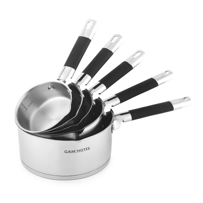 Set de 5 casseroles en inox 18/8 (12,14,16,18,20 cm)