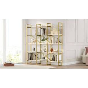 Libreria Dpezzott, Scaffale da ufficio, Mobile portalibri, Biblioteca, 170x30h175 cm, Bianco e Oro