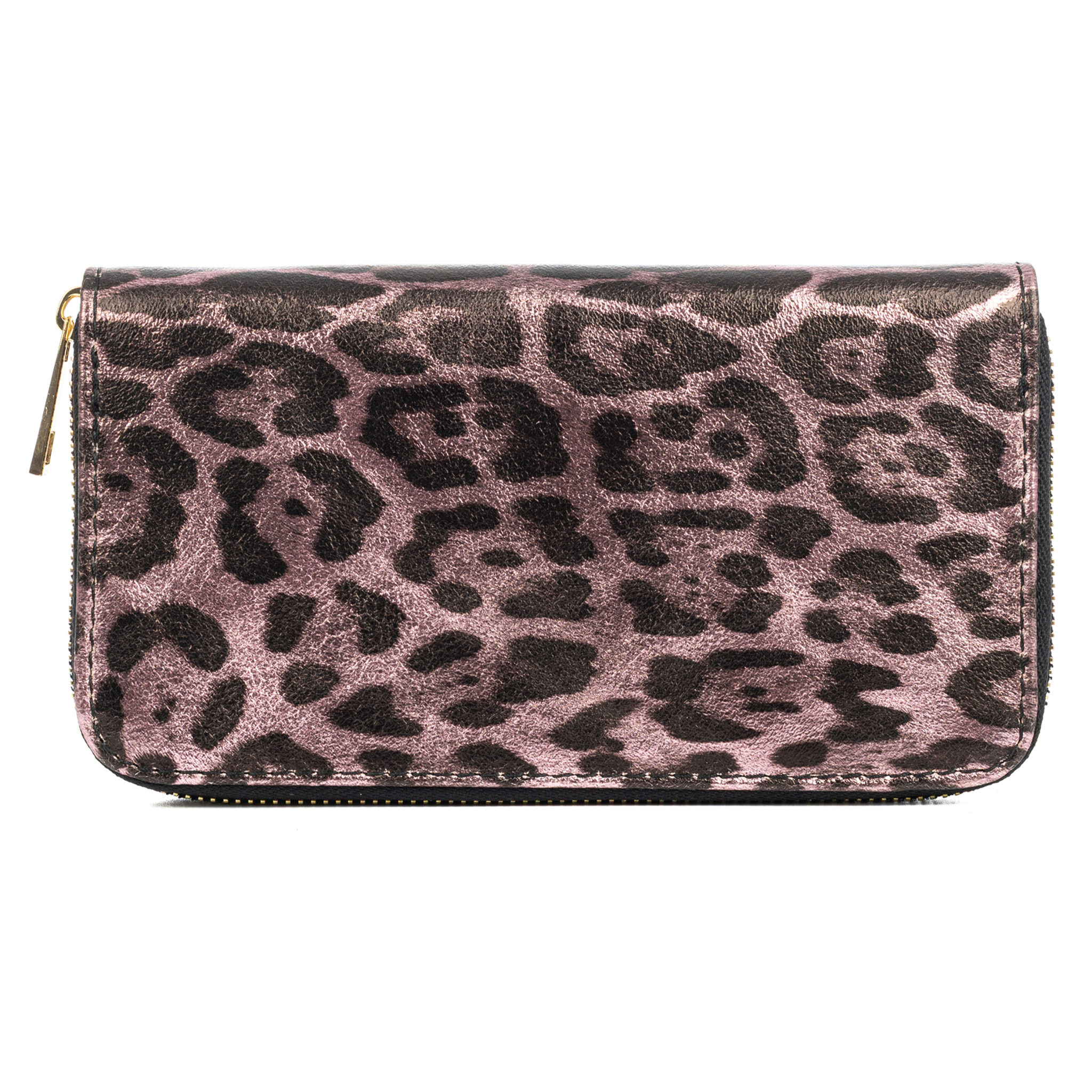 Avegno portafoglio donna, in vera pelle scamosciata con stampa animale leopardata lucida.