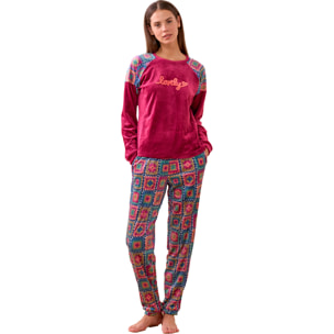 Completo loungewear donna folk in ciniglia felpata Noidinotte