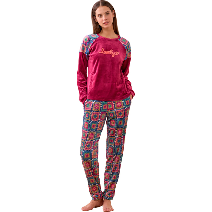 Completo loungewear donna folk in ciniglia felpata Noidinotte