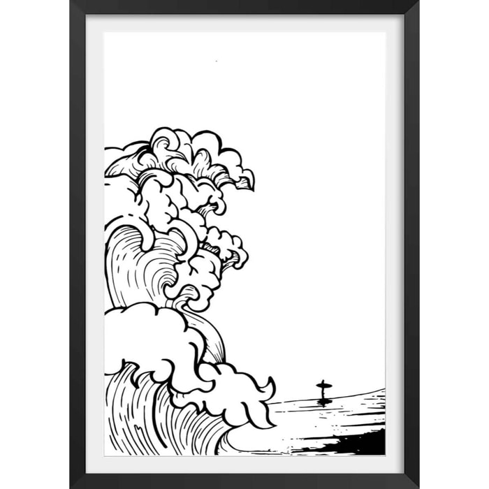 Poster shore break Affiche + cadre en bois - Noir
