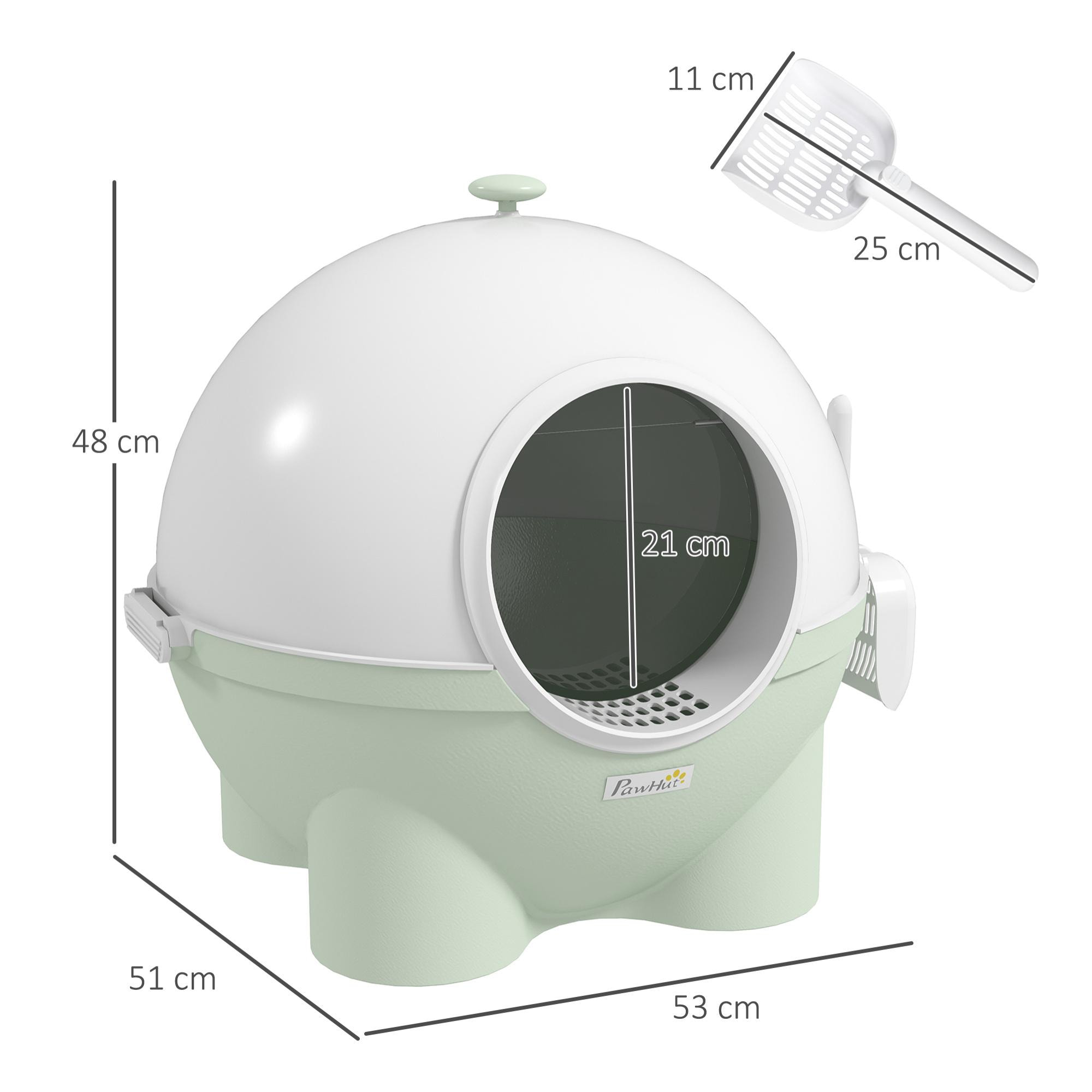 Arenero para Gatos con Cubierta Desmontable Caja de Arena para Gatos de Plástico con Pala Carga 4 kg 53x51x48 cm Verde