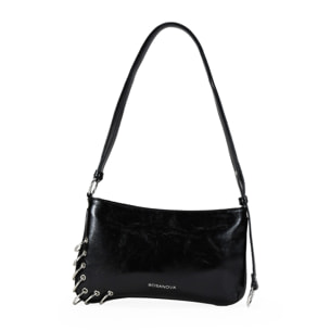 Bolso de hombro negro pequeño con anillas metálicas
