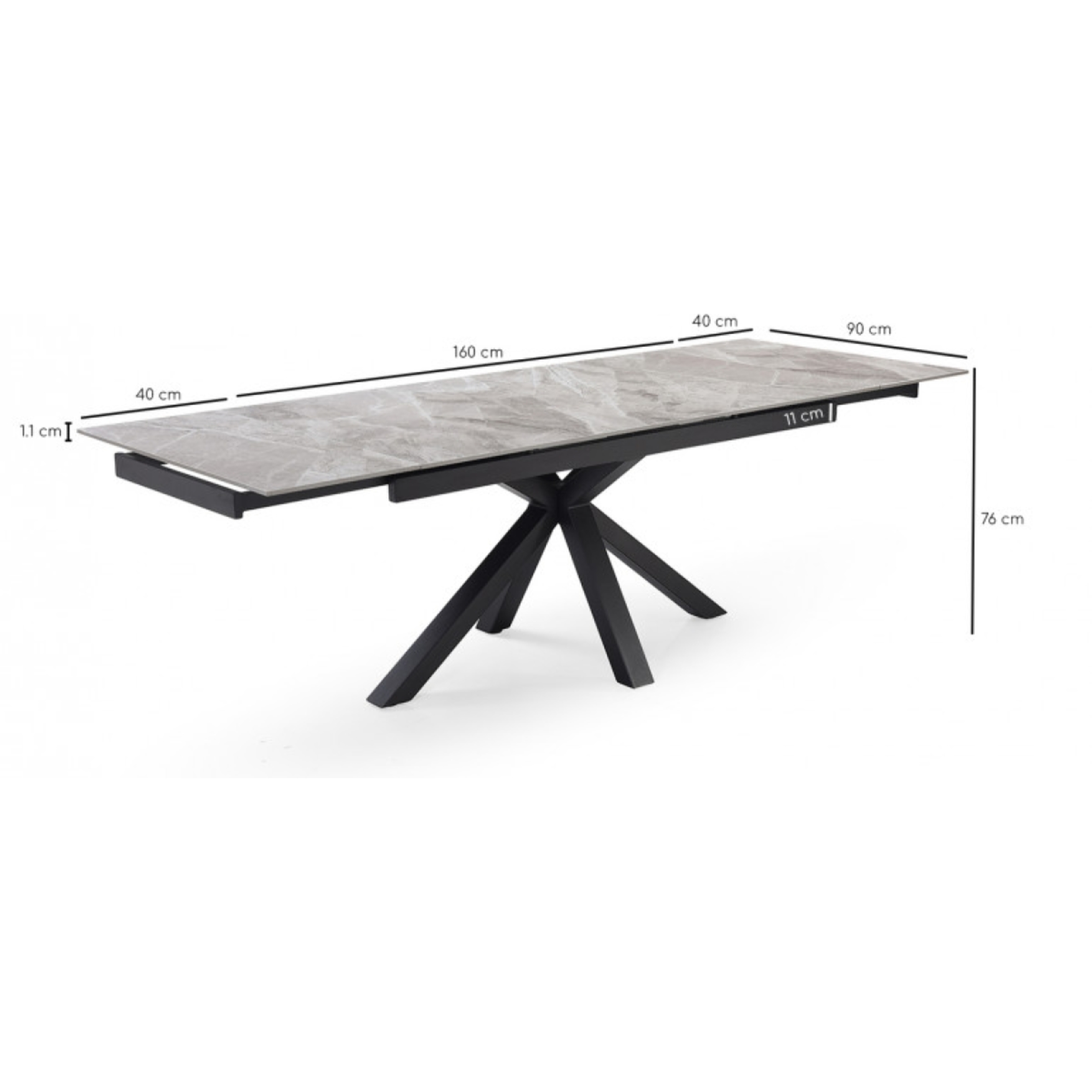 Table extensible en céramique gris brillant L160/240cm - 9 piètements - UNIK