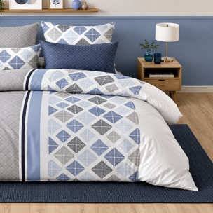 Parure housse de couette 100% percale de coton motif géométrique à losanges - BLUANCE