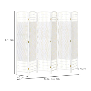 Biombo de 6 Paneles Separador de Ambientes Plegable 242x170 cm Divisor de Habitación de Fibra de Papel Decoración Elegante para Dormitorio Salón Blanco