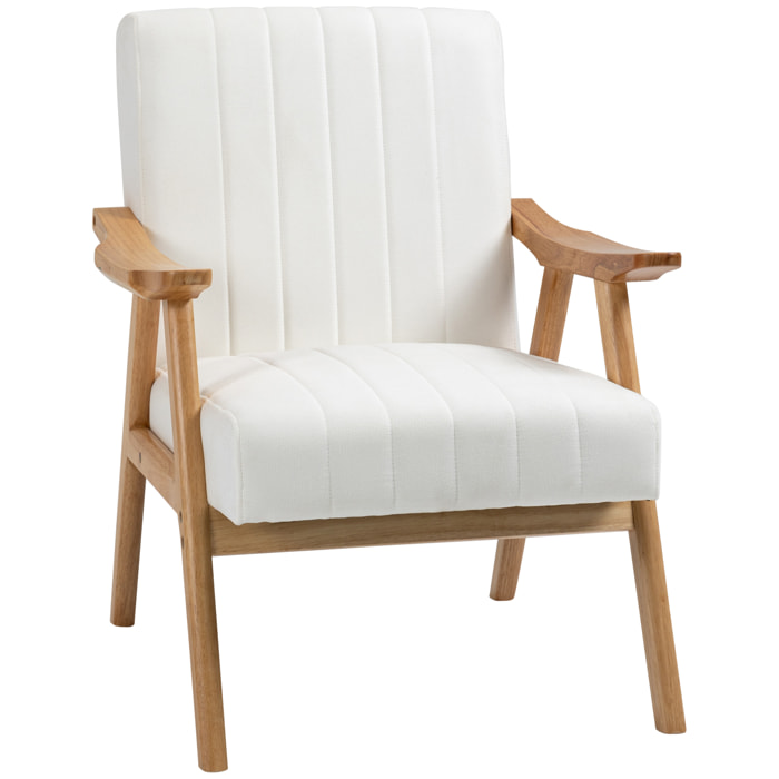 Butaca de Salón Sillón Relax Estilo Nórdico Tapizado en Terciopelo con Asiento y Respaldo Acolchados Patas de Madera para Oficina Dormitorio 68x74x82 cm Crema