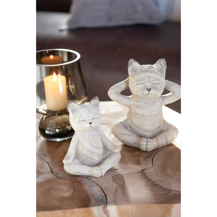 J-Line figurine Chat Yoga - polyrésine - naturel - set de 2
