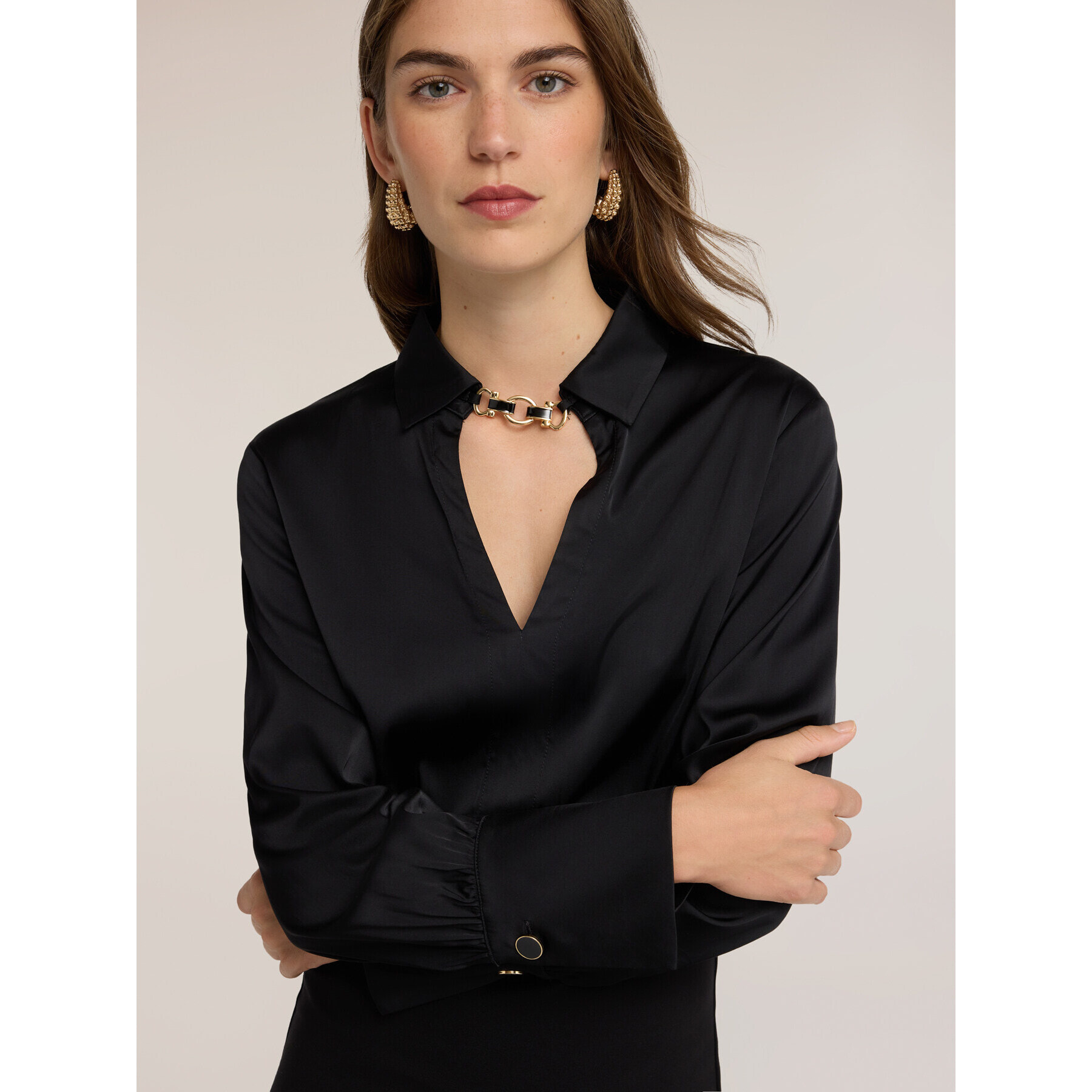 Motivi - Vestito chemisier con dettaglio gioiello - Nero